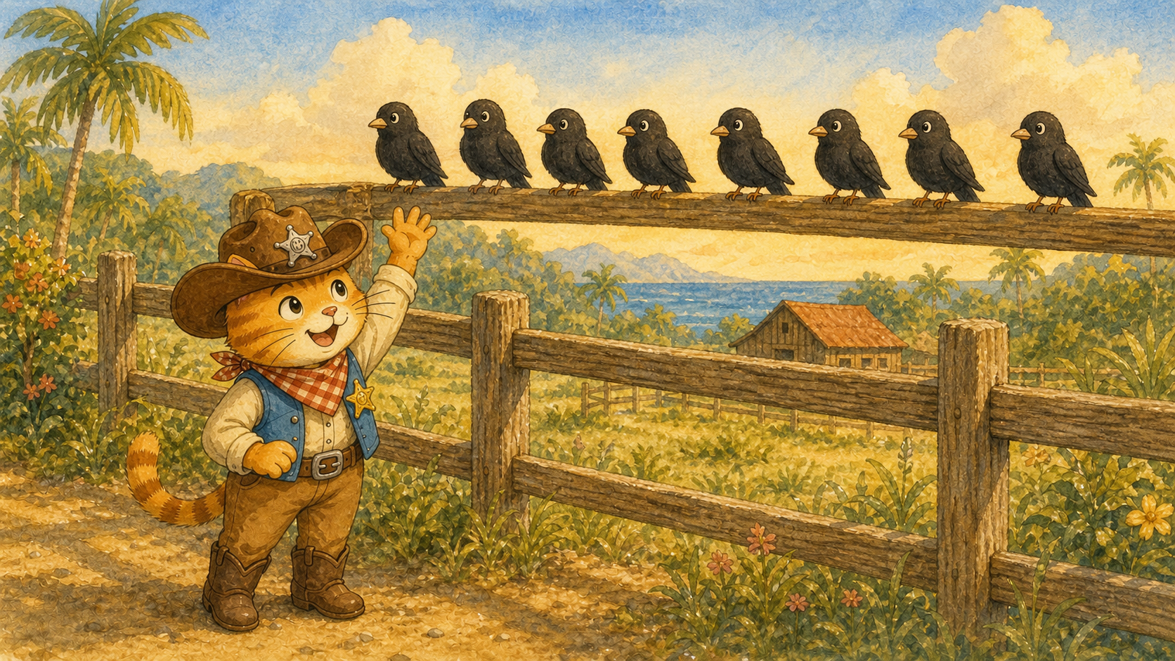 Eight black birds